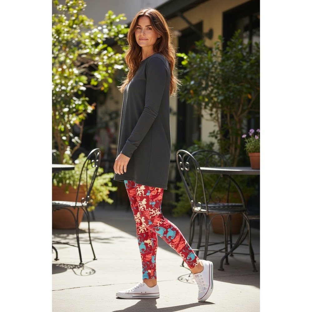 LuLaRoe Disney Aladdin Genie Abu Leggings Womens OS Red One Size